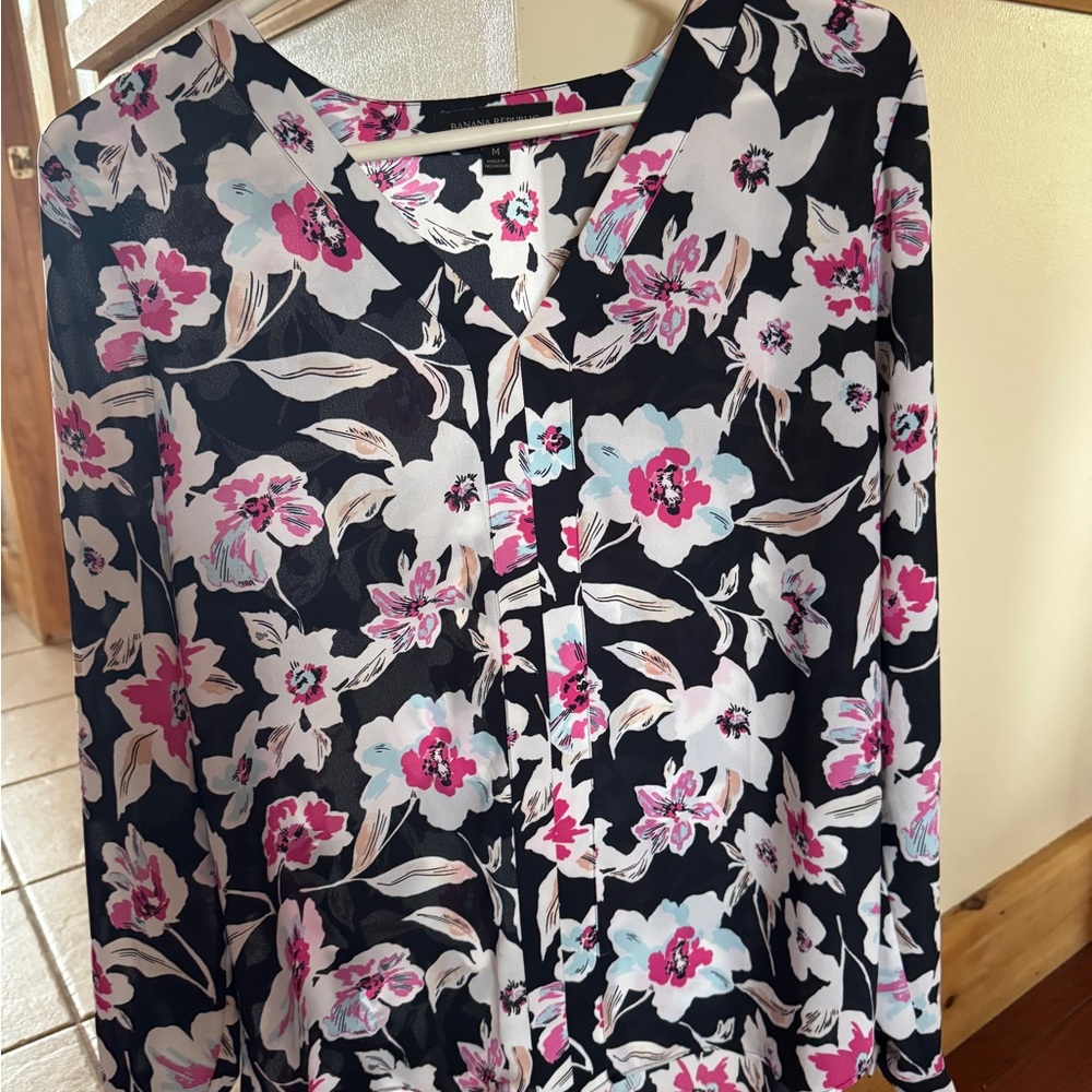 Banana Republic Floral Blouse with Pink and White Flowers.